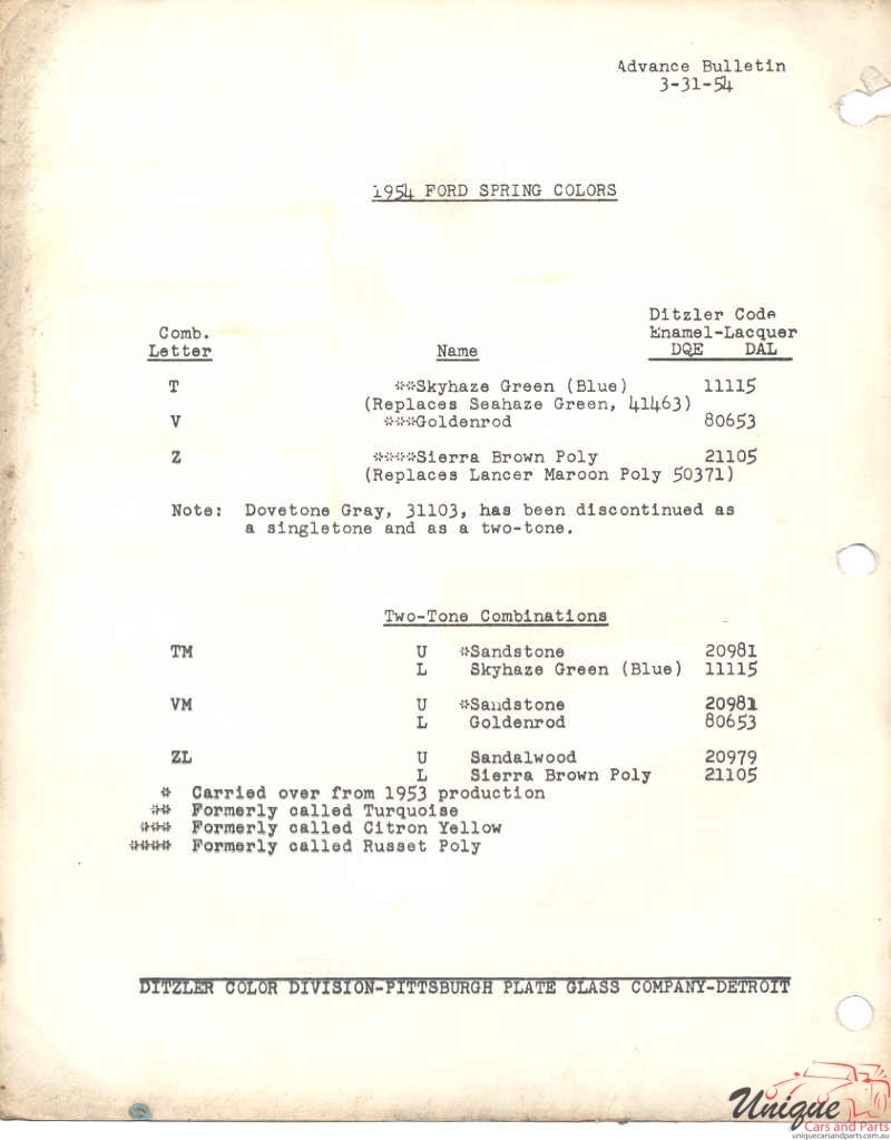 1954 Ford Paint Charts PPG 3